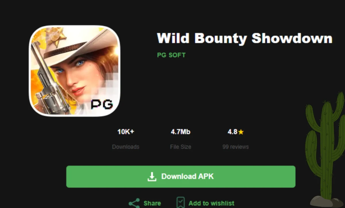 Wild Bounty Showdown APK download page with game icon rating downloads and download button 